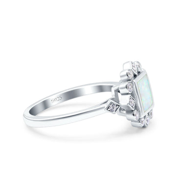 Halo Princess Wedding Engagement Ring Lab Created White Opal 925 Sterling Silver